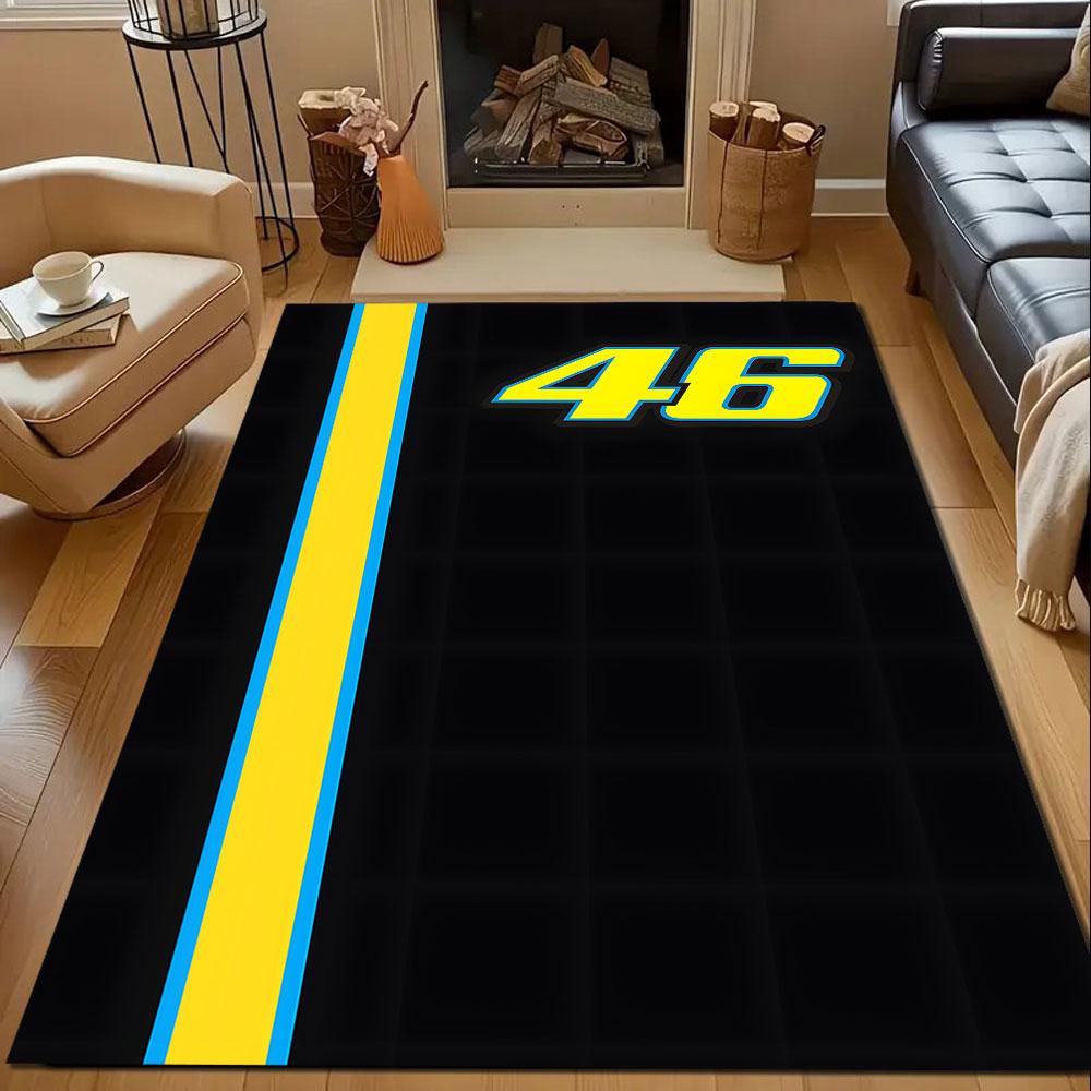Bold Number 46 On Black Rug Patterned Carpet, Non Slip Mat Suitable for Living Room and Bedroom Sofas