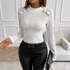 Dames Wit Hoge Hals Slim Fit Top Knopen Detail Elegante Casual Blouse Voor Lente En Herfst