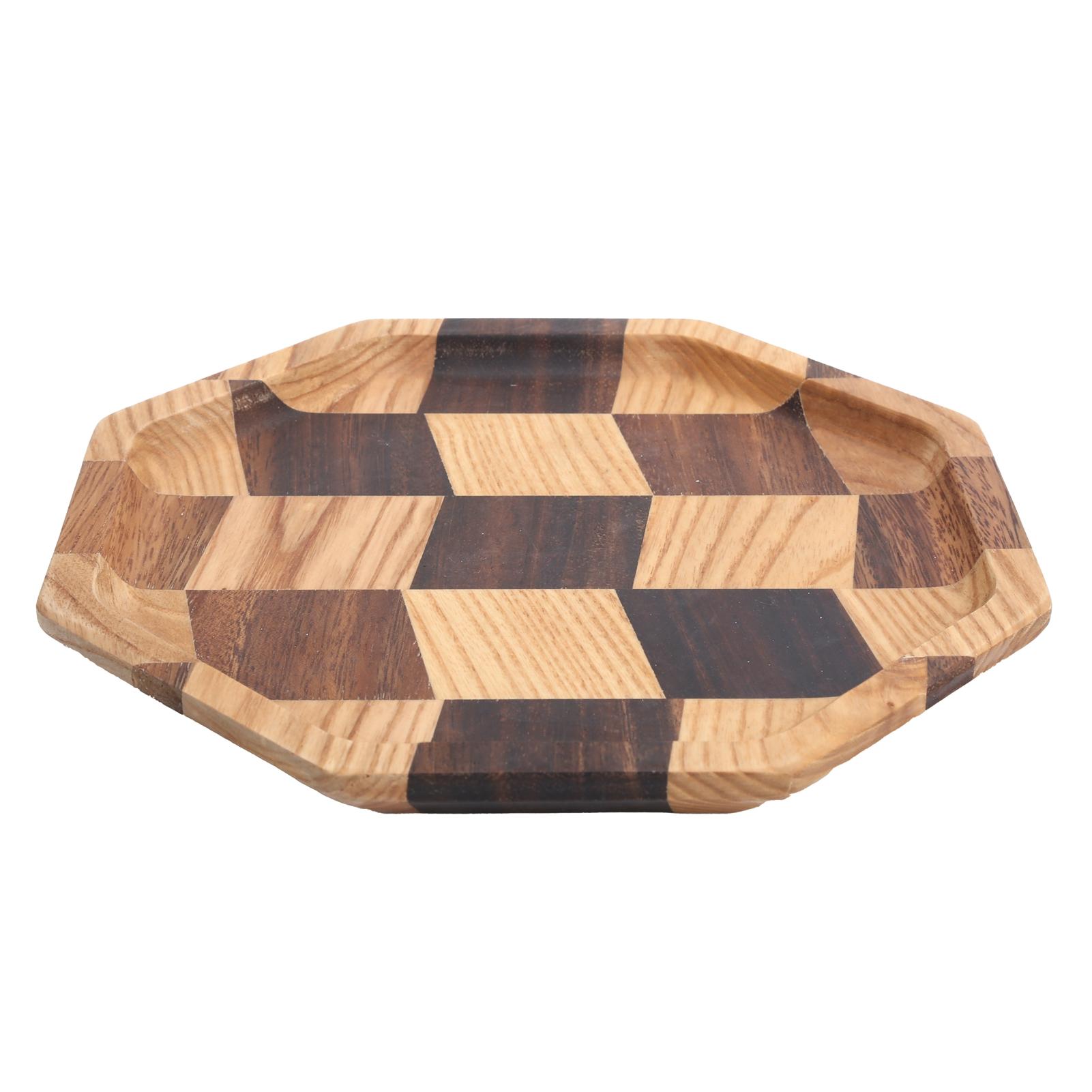 

Grid Pattern Wood Plate Fruit Dishes Holder Tea Tray Dessert Dinner Bread Serving Tray Type 2