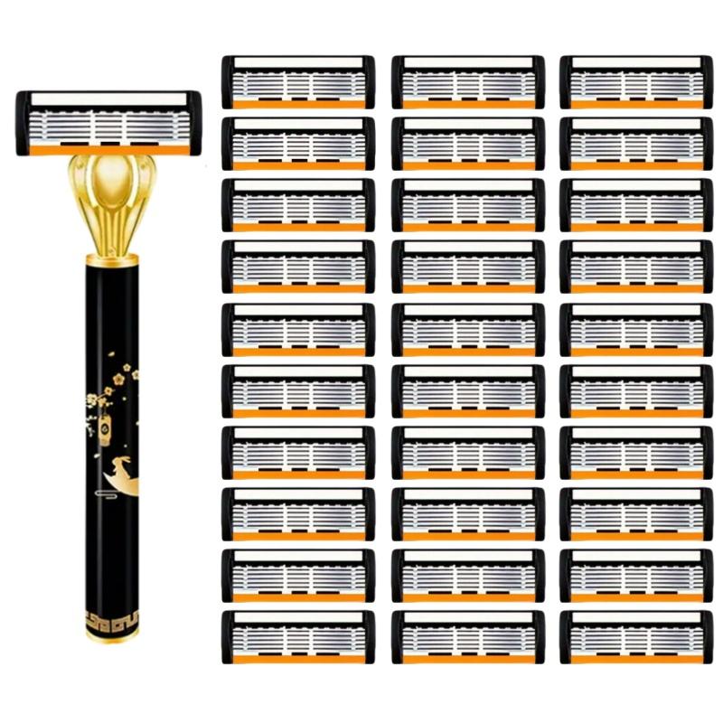 Men's Manual Razor Safety Razor 6-layer Stainless Steel Hair Removal Knife, Replaceable Razor Head, Razor Tools.