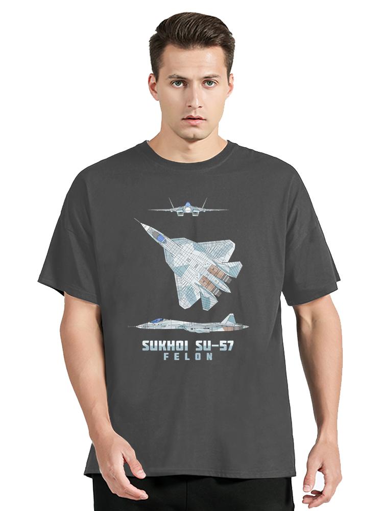 Sukhoi Su57 Russian Stealth Fighter Plane Diagram Tshirt Unisex Tops Cotton Tees Fitness T Shirt Streetwear Oversized Clothing