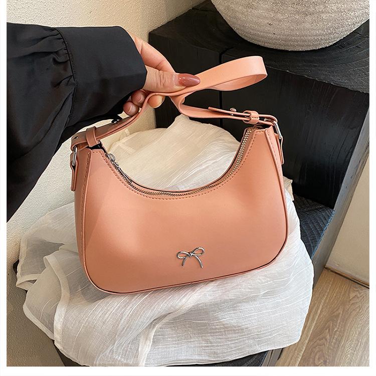 French Style Faux Leather Shoulder Bag for Women with Bow Knot Decoration Tote Handbag