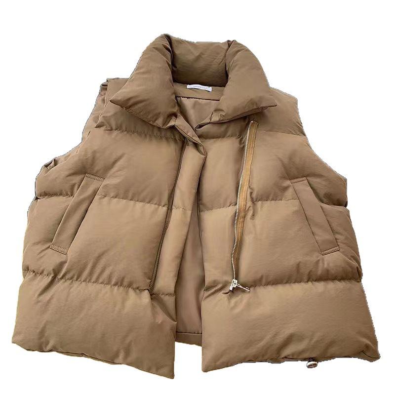 Women's Loose Fit Down Cotton Vest - Korean Style Spring/Autumn 2025 Sleeveless Stand Collar Gilet