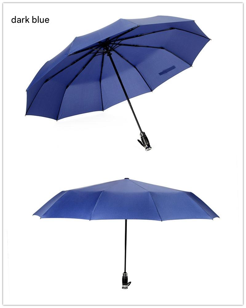 

High-end Personalized Leather Handle 10 Bone Fully Automatic Umbrella Business Durable RainProof Windproof Thicked Umbrella синий