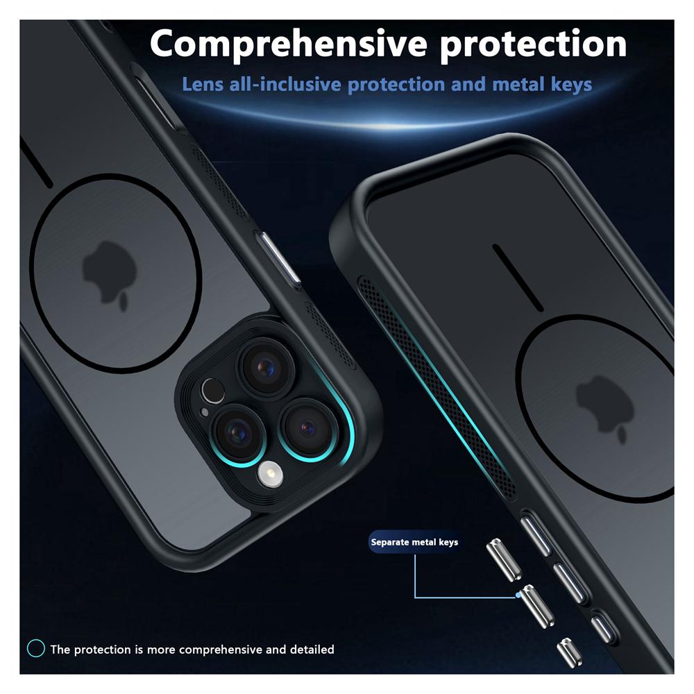 KEYSION Przezroczyste Matowe Magnetyczne Etui MagSafe do iPhone 15 16 Pro Max 16 Plus Silikon+PC Pogrubiona Ramka Odporne na Wstrząsy Pokrowiec na Telefon