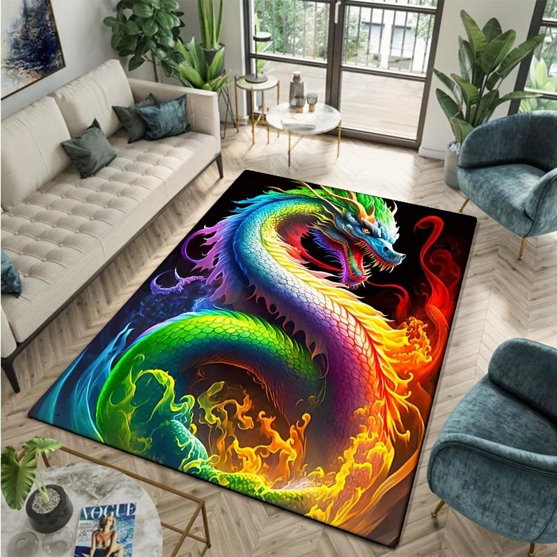 

Colorful Mythical Dragon Mat - Vibrant Fire & Water Dragon Rug for Bathroom, Bedroom & Kitchen, Machine Washable Floor Carpet 40x60cm