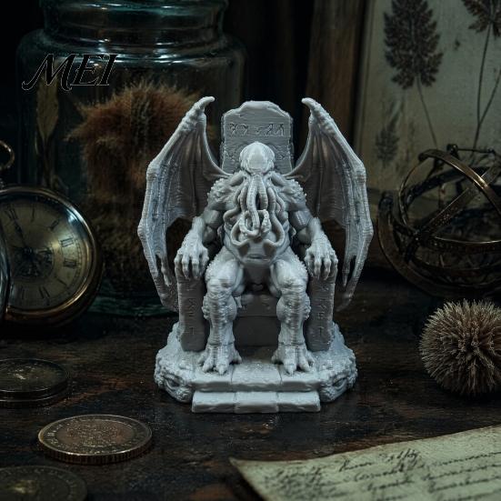 Detailed Bat Wing Sculpture 3D Printed Throne Cthulhu Statue, Gothic Resin Figurine for Shelf & Desk Tabletop Display Figures Decor, Tentacle Monsters