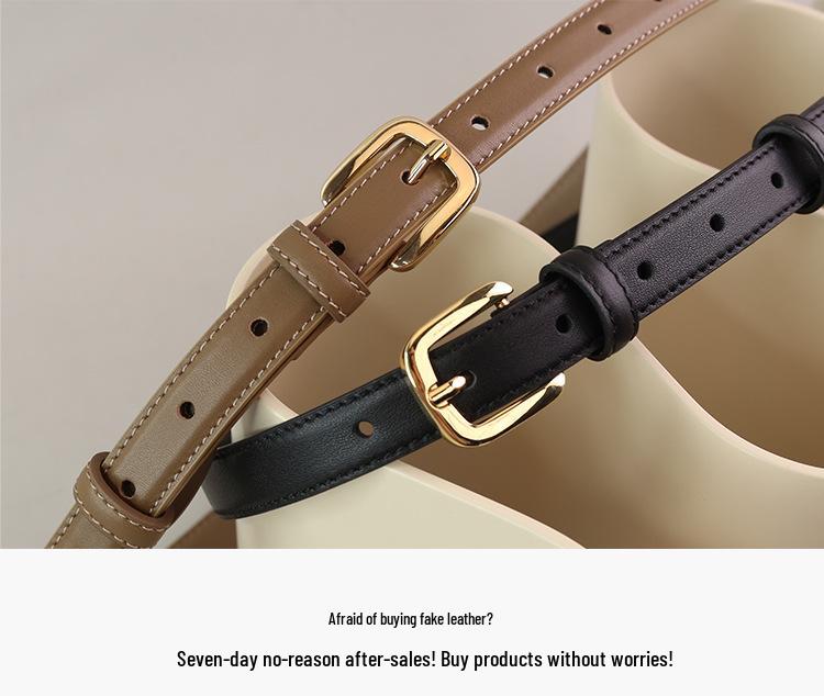 Women's Genuine Leather Cowhide Belt, Summer 2022, Versatile Ins Style, Decorative, for Dresses & Narrow Pants.