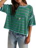 Womens Oversized Striped T Shirt Summer Short Sleeve Boxy Drop Shoulder Cropped Tee