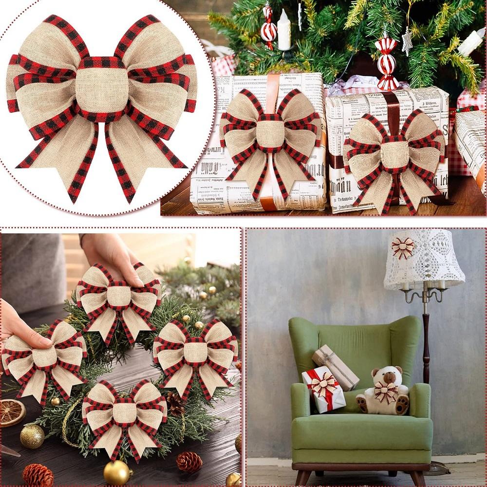 3PCS Christmas Bows for Wreath Red White Snowflake Bow Winter Xmas Tree Craft Bows for New Year Christmas Party Supplies
