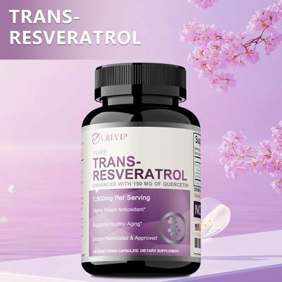 Κάψουλες Trans-Ρεσβερατρόλης, Περιέχουν Κερκετίνη, Υψηλή Περιεκτικότητα 1500mg, Συμπλήρωμα Διατροφής, Κατάλληλο για Ενήλικες