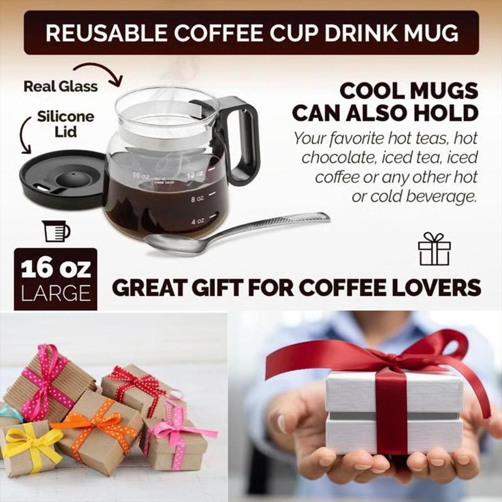 Clear Coffee Mug 16oz Glass Mugs for Hot Beverages Pot Drinking Cups with Lid for Hot Cold Beverage Milk Latte Cappuccino Water