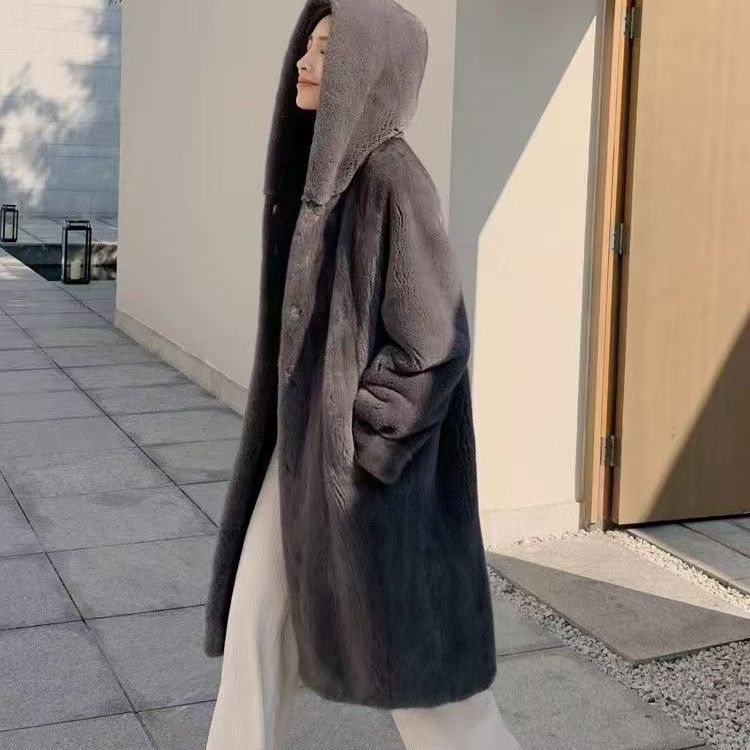 Women Faux Fur Coat Solid Hooded Long Fur Coat Fluffy Luxury Loose Casual Outerwear Winter