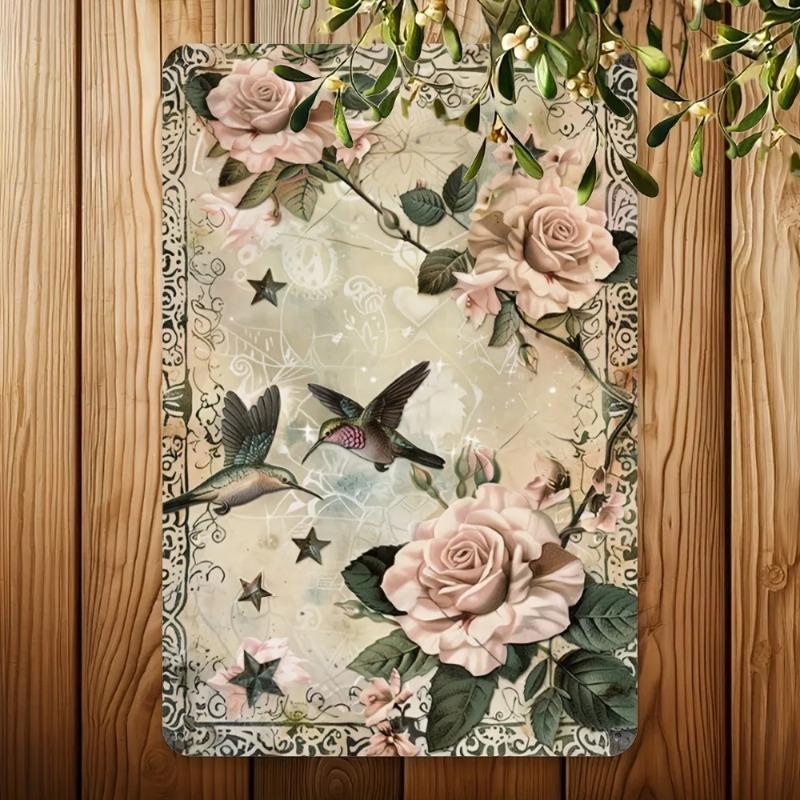 Metal Tin Sign Hummingbird Rose Vintage Wall Art 8x12 Home Bar Cafe Decor