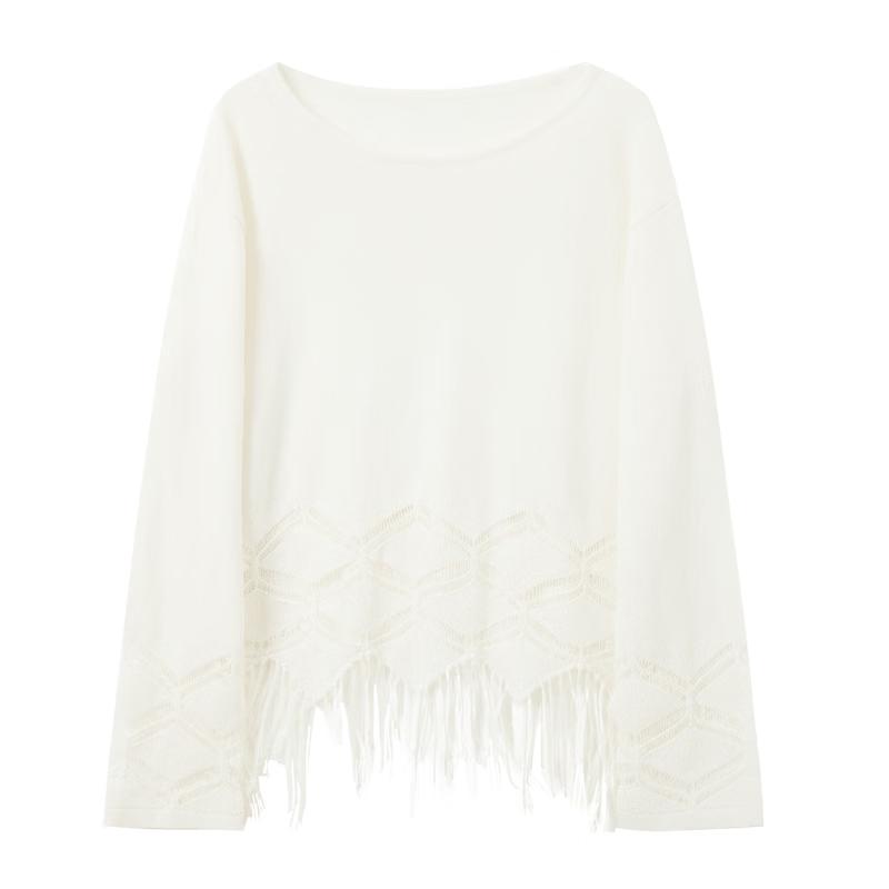 Sancai Linen Blend Tassel Knit Cover-up Top XL