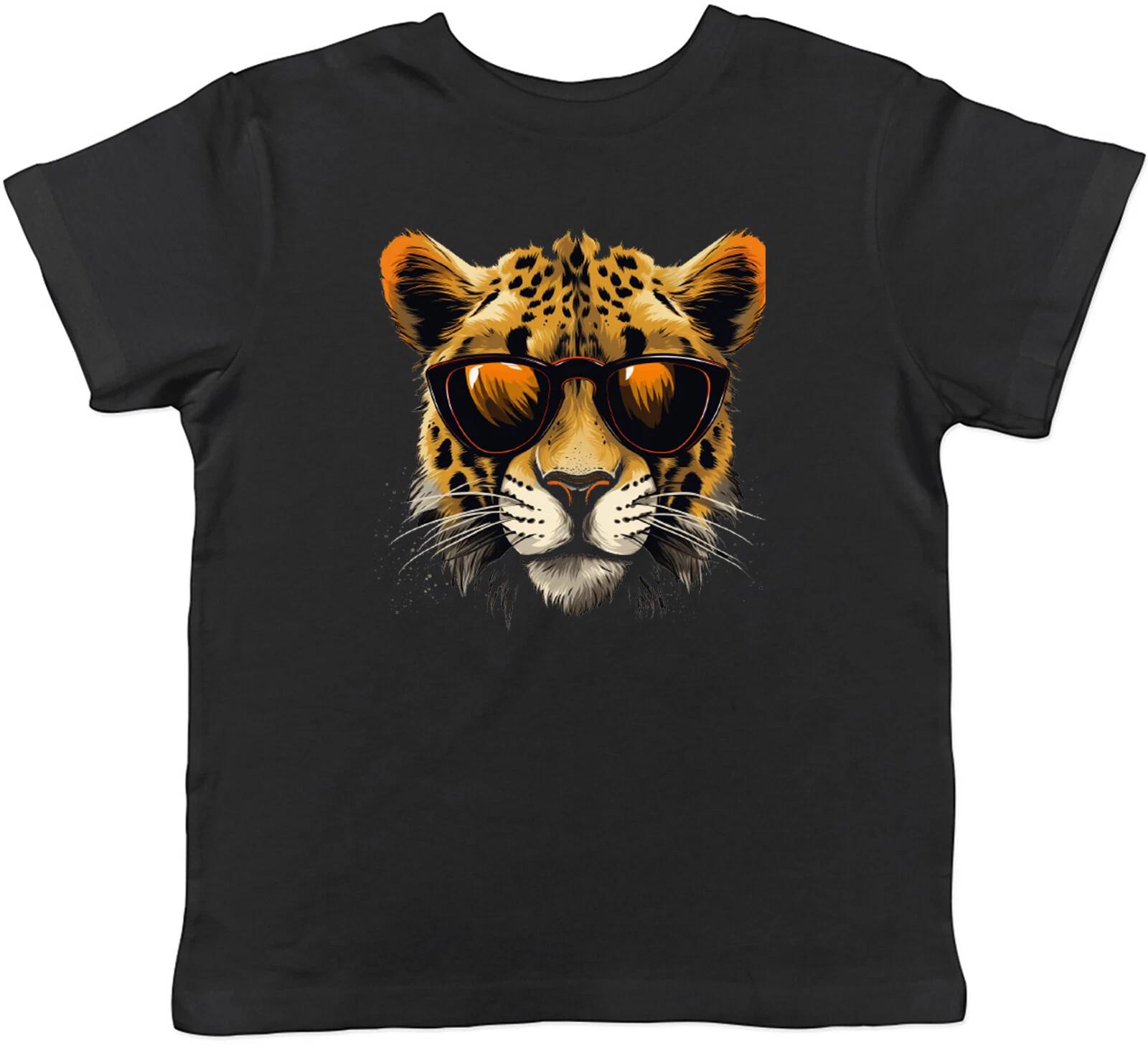 Cheetah Face Kids T-Shirt Big Cat with Sunglasses Childrens Boys Girls Gift 130