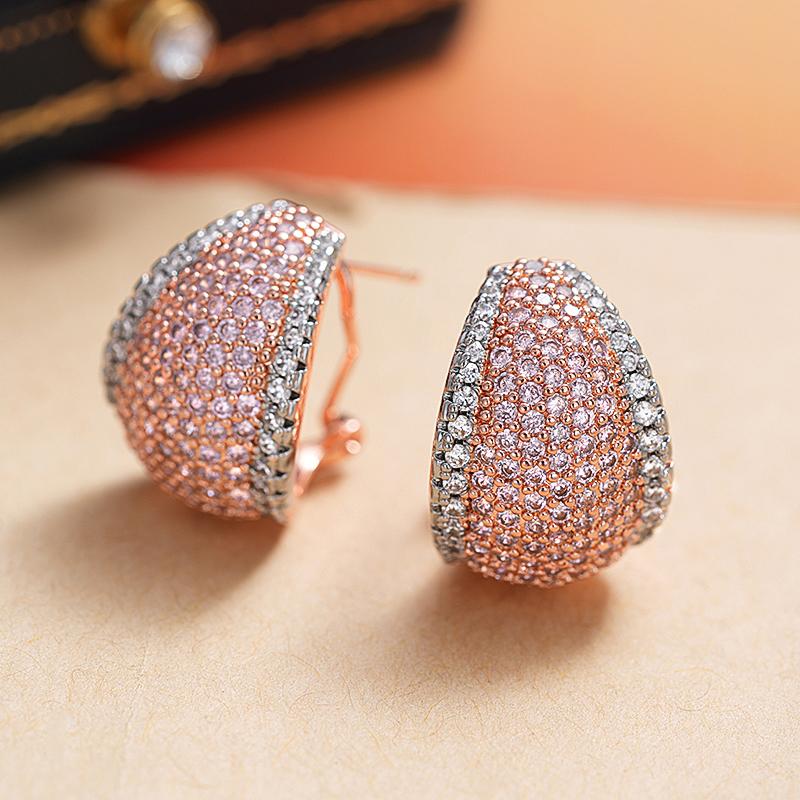 

Huitan Trendy Copper Color/Rose Gold Color Two Tone Pear Shaped Stud Earrings with Sparkling CZ Luxury Wedding Zircon for Women