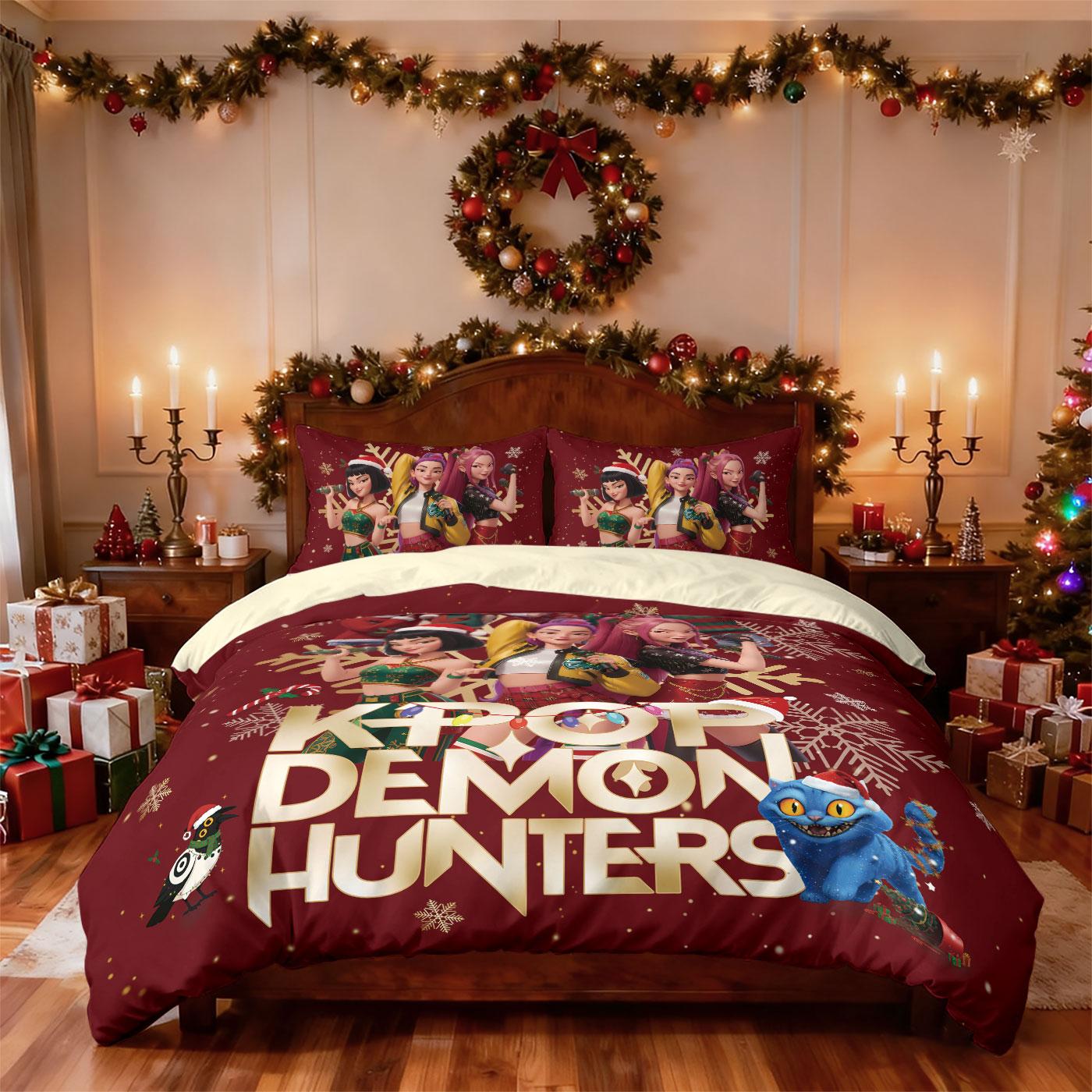 

3pcs Christmas K-Pop Demon Hunters Print Coreless Bedding Set Multi Size Bedroom Bedding Decoration Machine Washable 135x200cm-EU-Single&set