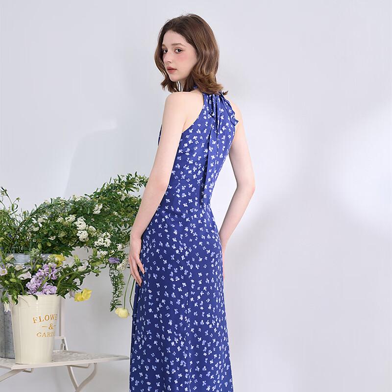 French Retro Halter Floral V-Neck Waist Dress