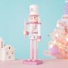 30CM Wooden Nutcracker Solider Figurine Puppet Pink Glitter Soldier Doll Toy Handcraft Ornament Christmas Home Office Decoration