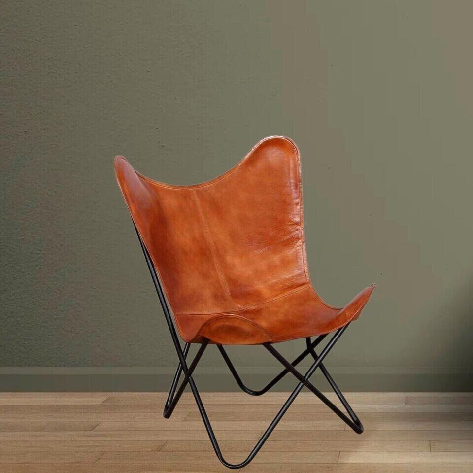 Handmade Butterfly Chair Real Leather Brown Hide Sleeper Seat Lounge