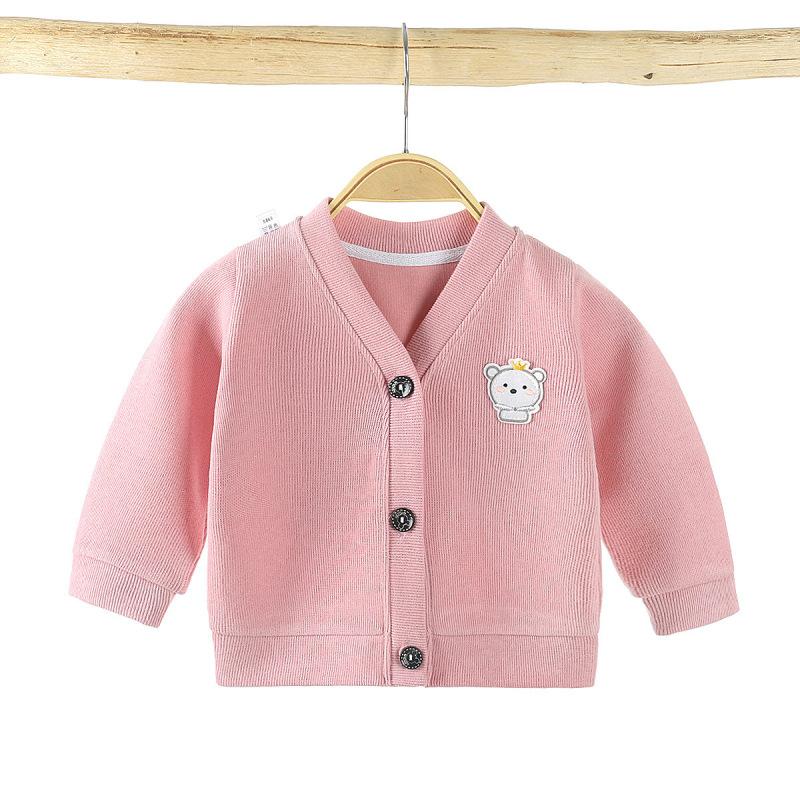 Herren Damen Baby Jacke Baumwolle V-Ausschnitt Cartoon Stoffaufkleber Einreihiger Cardigan Unterteil