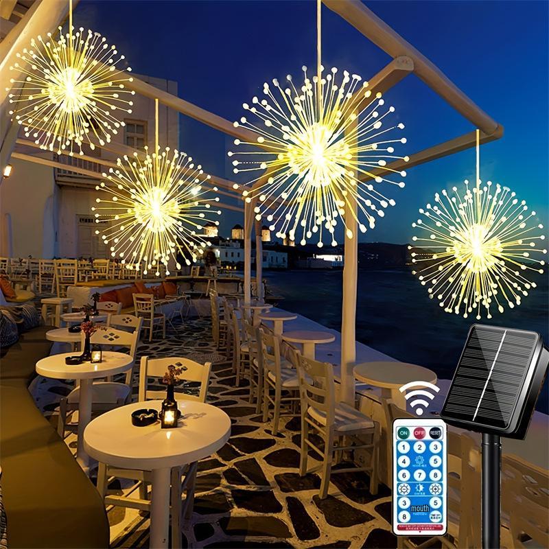 LED Solar Hanging Firework Lights - Outdoor Garden, Lawn, Wedding, Courtyard, Upside-Down Dandelion Decor.