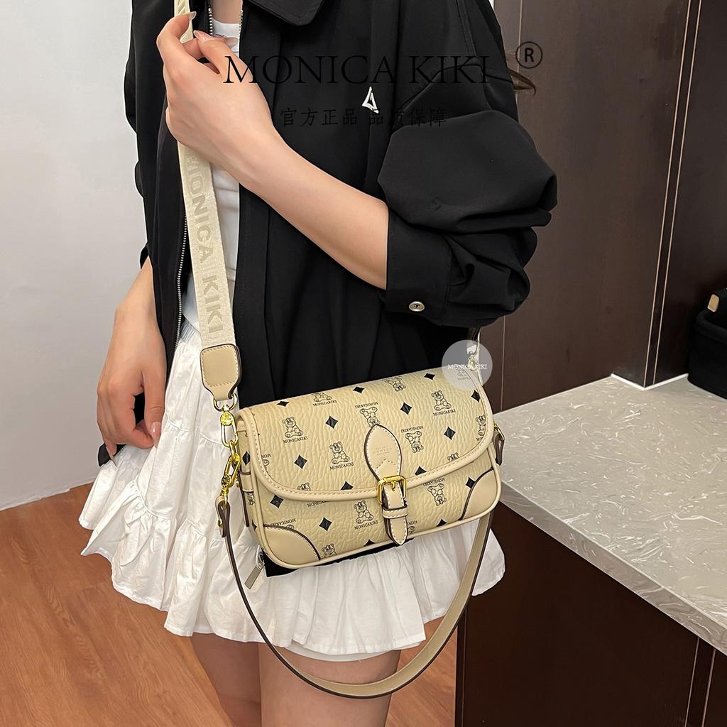 Cartoon bear printed small square bag versatile bag women's 2025 new retro old flower high-end single shoulder messenger bag
