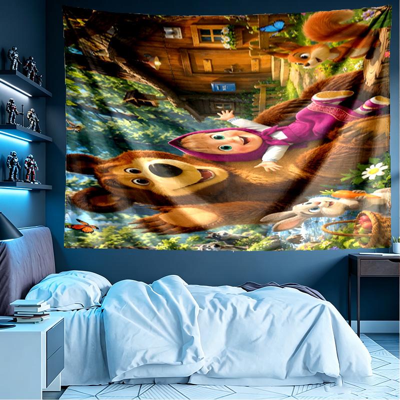 Masha and The Bear Print Tapestry, Lightweight Wall Hanging, for Bedroom, Dorm, Living Room, Home Art Decor - Birthday Christmas Gift for Friends