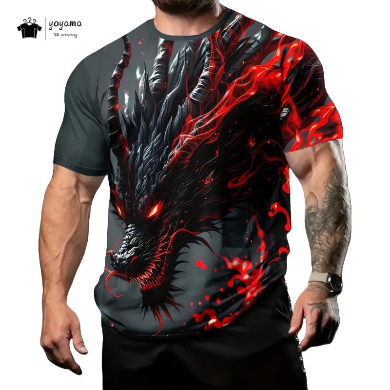 Herren T-Shirts Drachenmuster Kurzarm Tee Mode Straße Rundhals Oberteil Trend Tier 3D-Druck Locker Vielseitig Herrenbekleidung