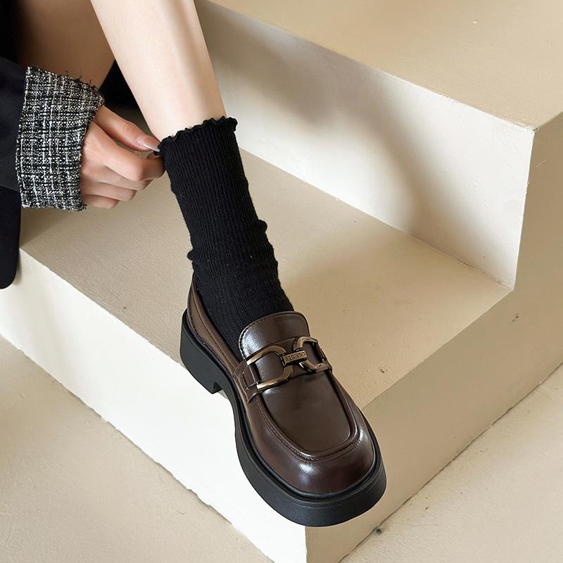 Shoes women's platform one-pedal women's shoes new autumn and winter small leather shoes black single shoes