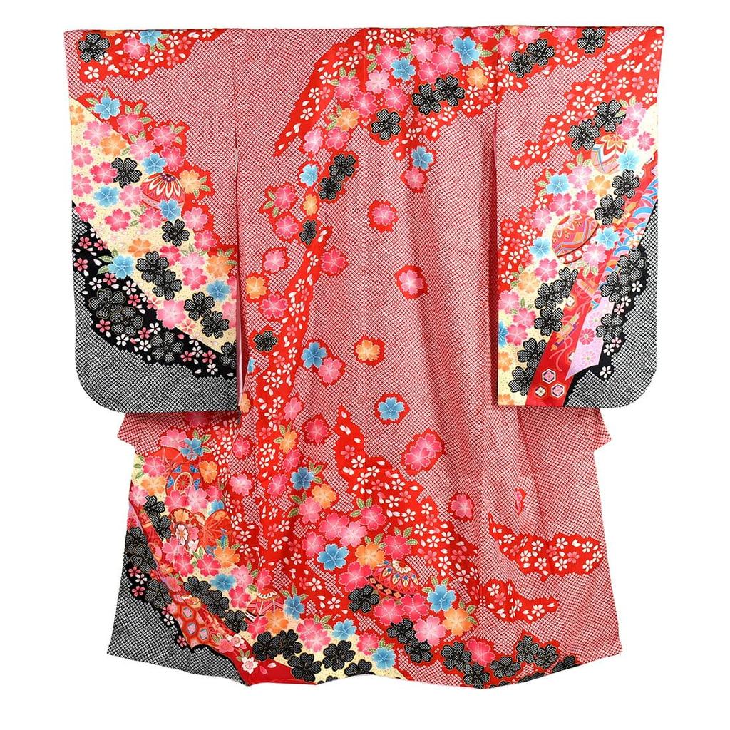 Kimono 7 Years Old Picture Pattern Four Piece Set Hikita Celebration Kimono Four Piece Set Kimono Long Undergarment Layered Collar Kids Red