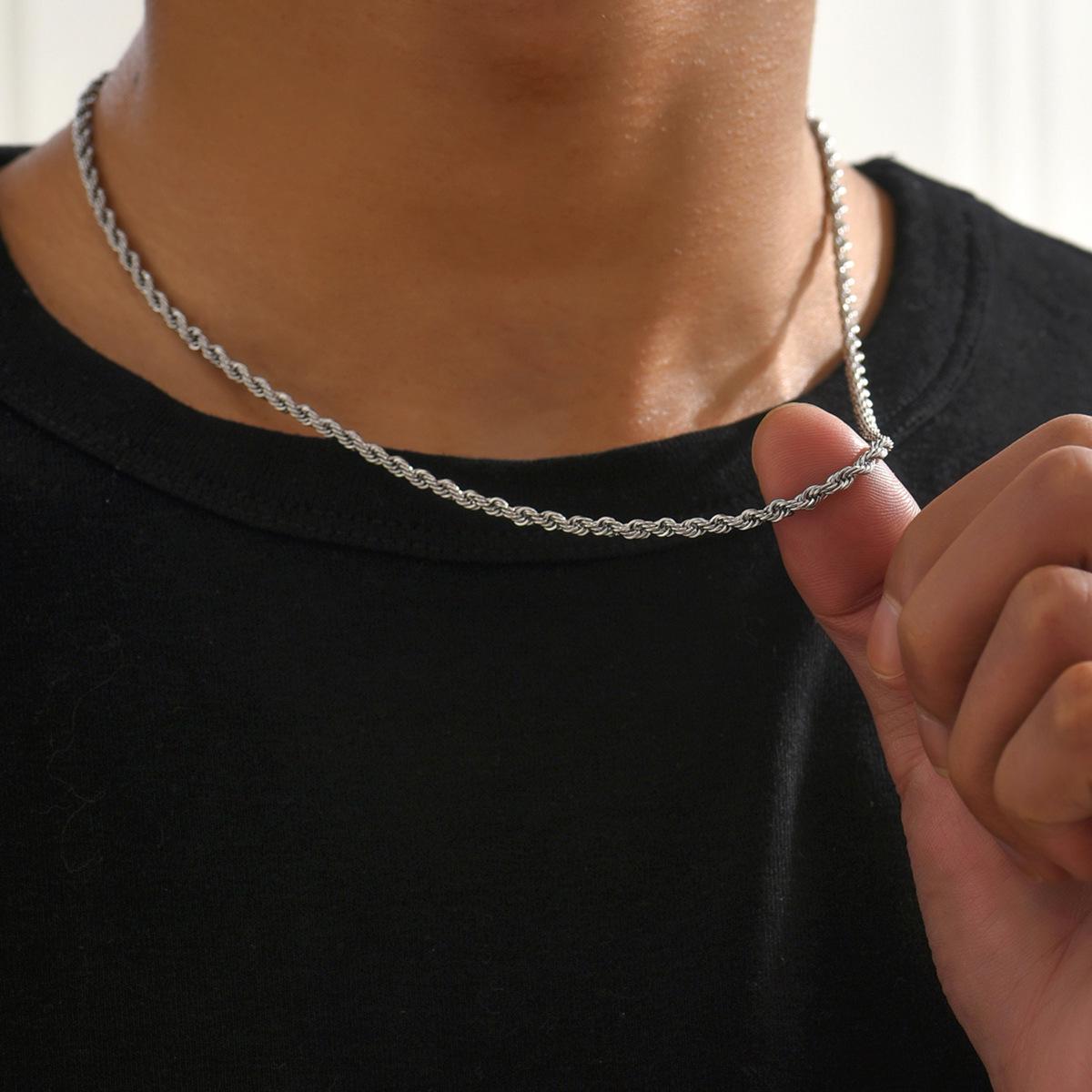 

Европейская и американская витая веревочная цепь - гальванизированная нержавеющая сталь, 3 мм, сохраняющая цвет, стиль хип-хоп 16 inches