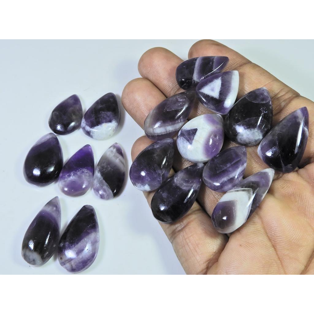 310Cts. Natural Amethyst Lace Agate Pear Cabochon Loose Gemstone 17 Pcs Lot C-812