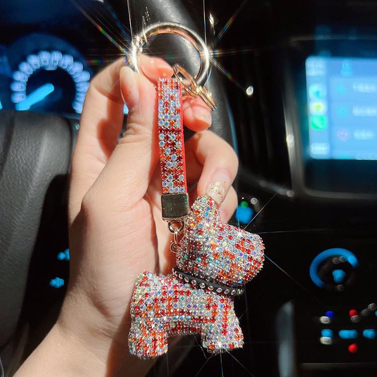 New Diamond Bulldog Puppy Keychain: Cute & Exquisite Charm for Keys or Bags