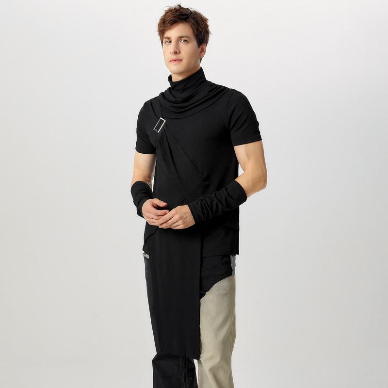 

INCERUN Men Turtleneck Oversleeve Casual Thin Rib Irregular Cross T-Shirts Tops