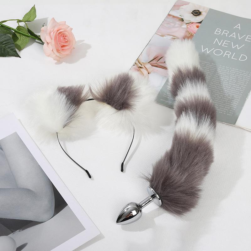 Anal Sex Toys Fox Tail Butt Plug Sexy Plush Cat Ear Headband With Bells Necklace Set Massage Sex Toys for Women Couples Cosplay