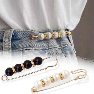 2PCS Rhinestones Pearl Brooch Pins for Women Pants Dress Skirt Waist Scarf Sweater Shawl Crystal Clip With Rhinestone Decorative