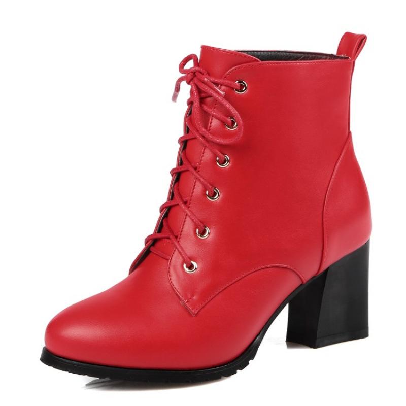 Autumn and winter new Martin boots women's lace-up high heel round head large size women's boots square heel comfortable Korean version low boots wome