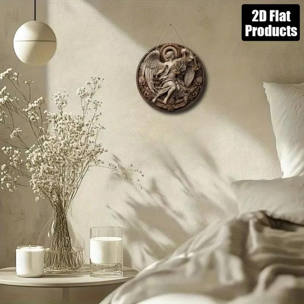 Rustic Justice Angel Round Metal Wall Art 8x8in Farmhouse Home Decor Living Room Bedroom Kitchen Bathroom Tin Sign