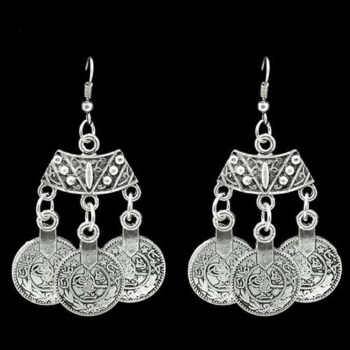 1 Pair Women Fashion Ethnic Jewelry Vintage Coins Drop Dangle Hook Long Earrings