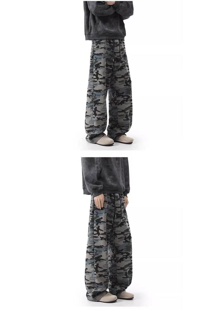 Unisex American Retro Camo Jogginghose: Hohe Taille, Gekrümmtes Bein, Herbsttrend
