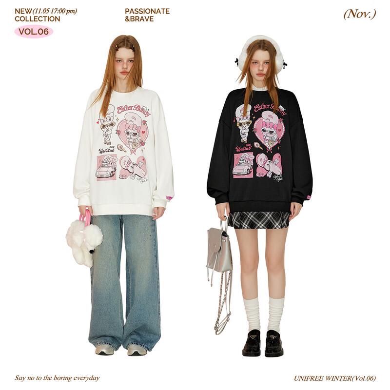 UNIFREE Loose Fit Cartoon Print Crewneck Sweatshirt