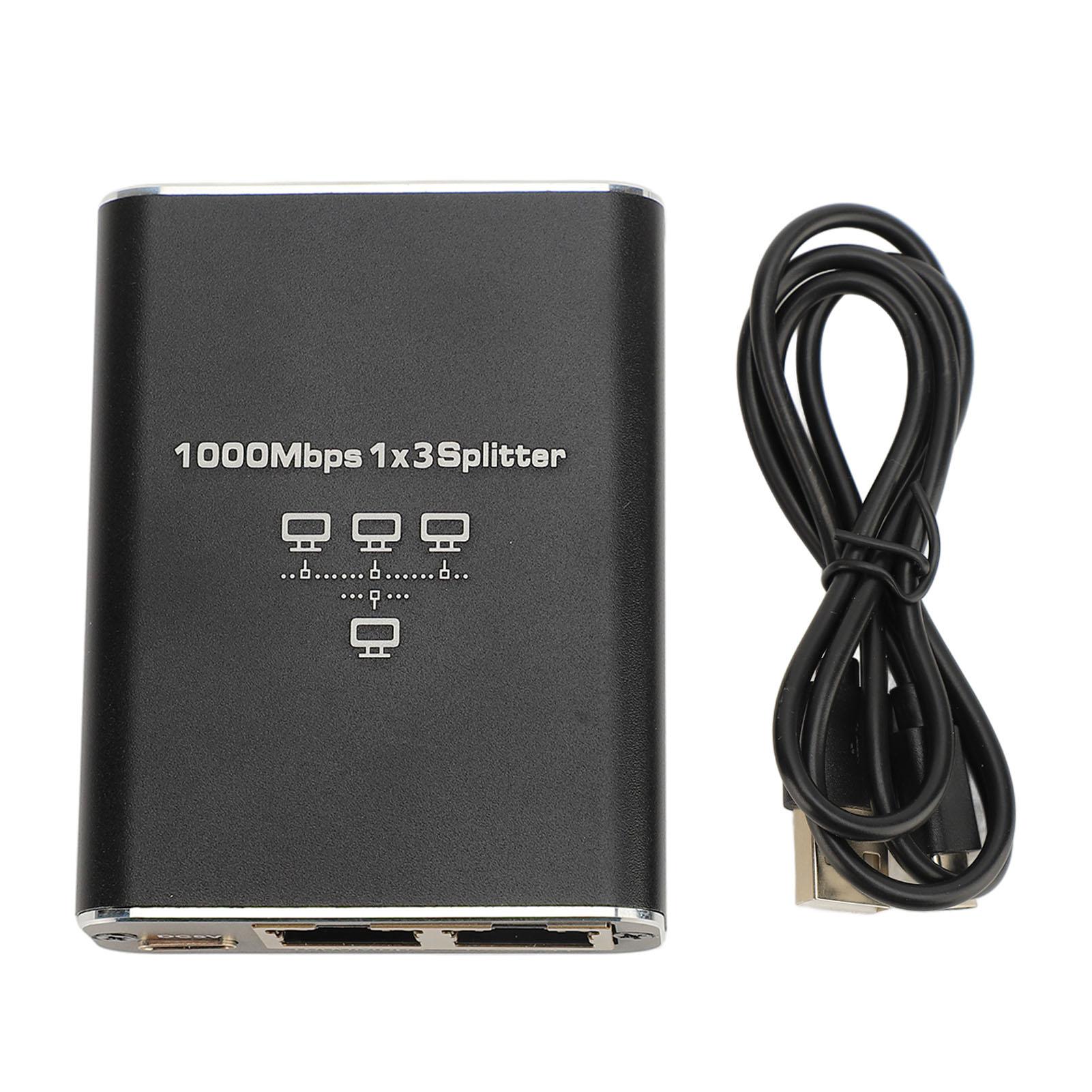 

Gigabit Ethernet Splitter 1 to 3 1000Mbps RJ45 LAN Splitter with USB Cable for Cat5 5e 6 7 8 5V 1A