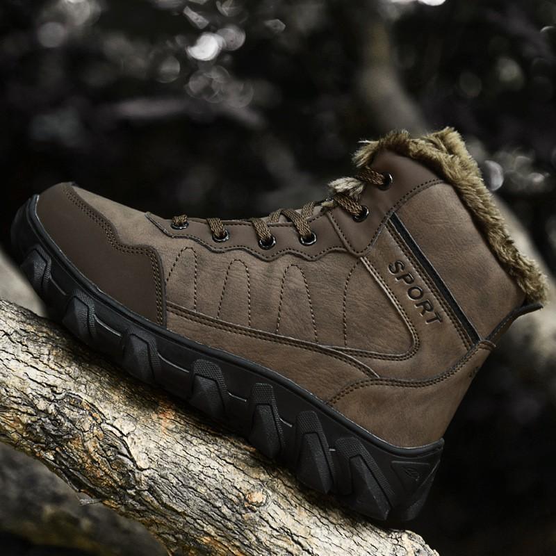 Mens Winter Snow Boots With Faux Fur Lining High-Top Outdoor Hiking Shoes Warm Thick Sole Rubber Bottom