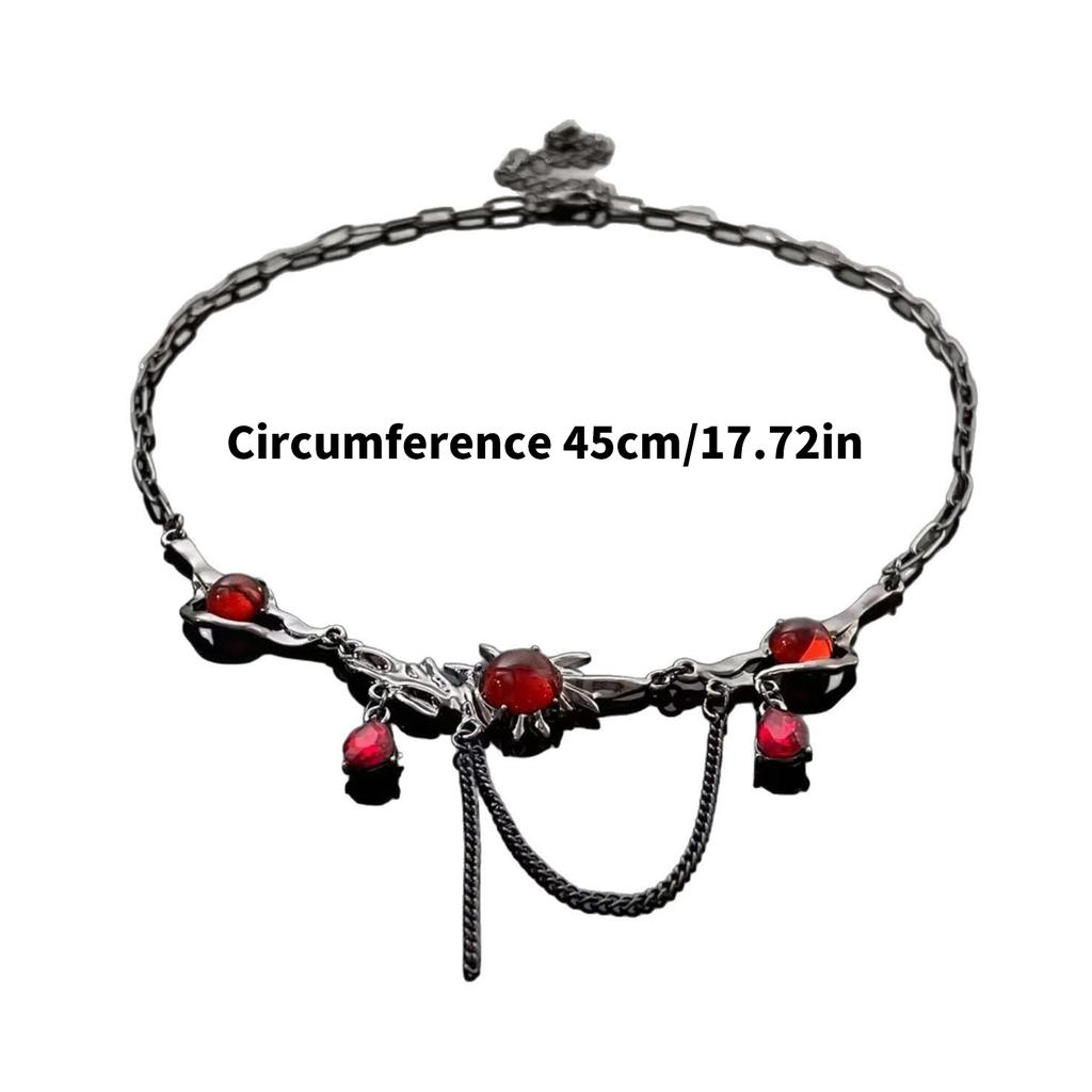 Alloy Gothic Necklace with Red Zircon and Black Tassels Trendy Night Club Party Jewelry for Fashion Enthusiasts