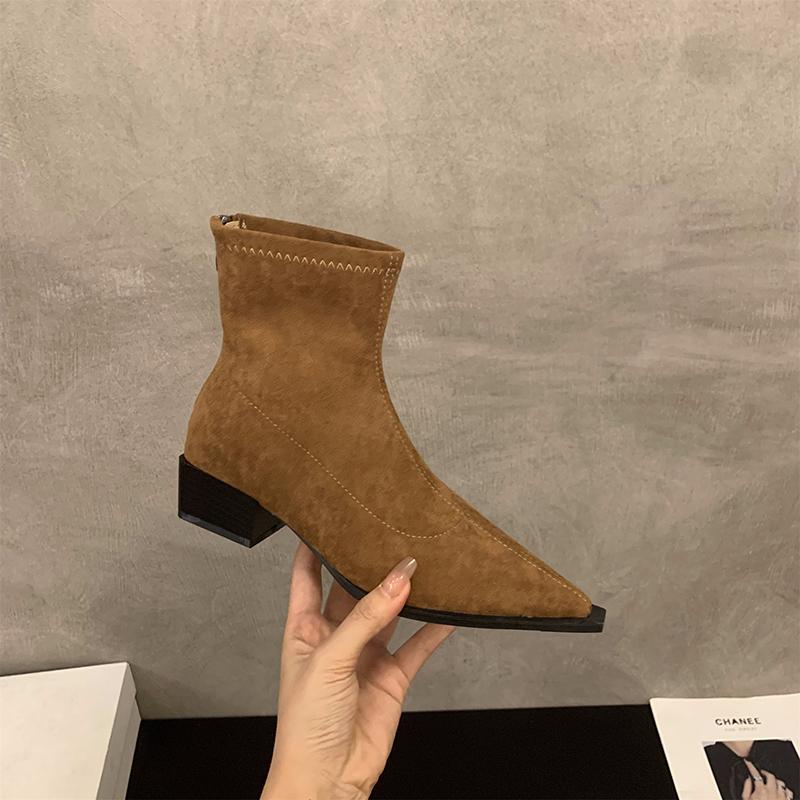 Mode Ontwerper Luipaard Dames Enkellaarsjes Mode Puntige Neus Korte Laarsjes Dames Beknopte Vierkante Hakken Schoenen