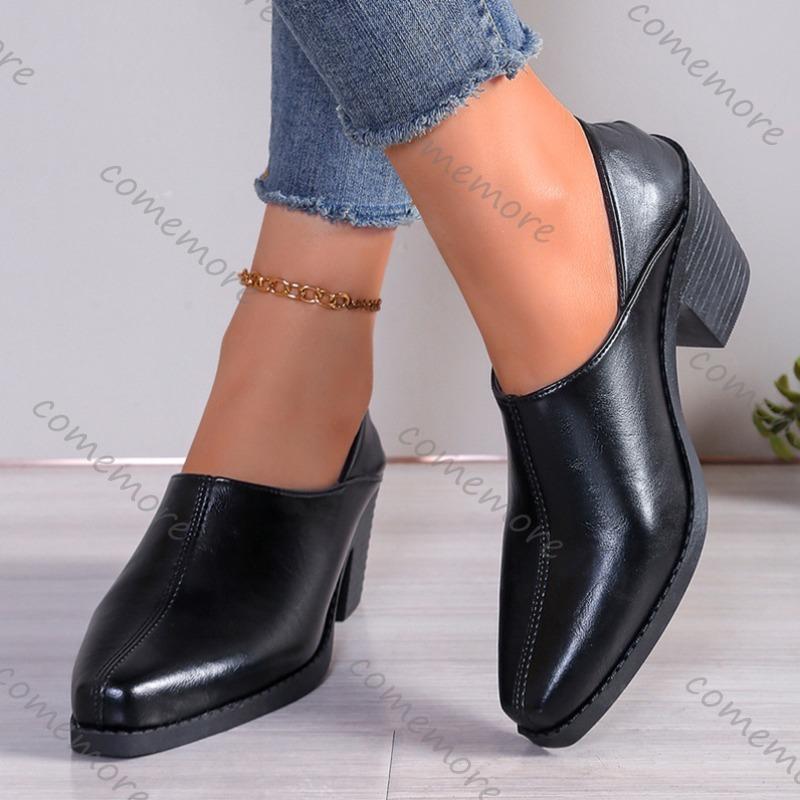 Fashion Comemore Spring Autumn Women Pumps Female Soft Leather Pointed Head high heels Outside Two Wear Half Slippers Solid Heels Women