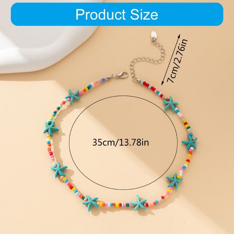 Elegant Turquoise Starfish Charm Necklace Adjustable Length Neckchain Fashionable Clavicle Chain Accessory for Ladies