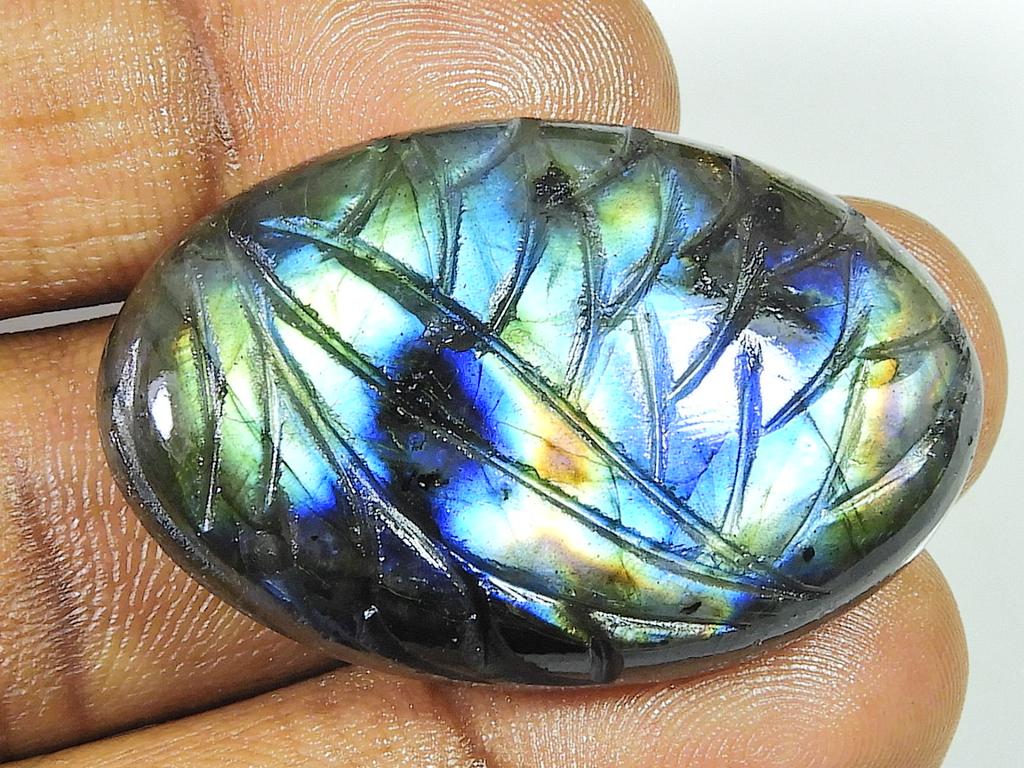 25X40MM Natural Labradorite Carving Oval Designer  Loose Gemstone 77Cts. SK-1365
